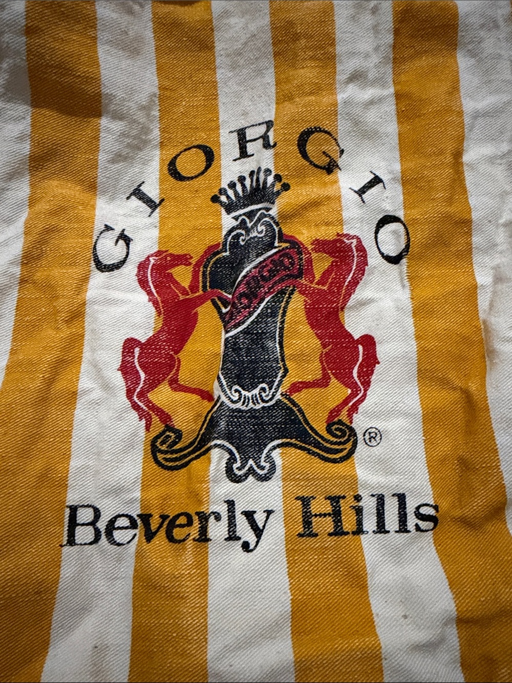 Giorgio Beverly Hills Gold & White Striped Canvas Tote